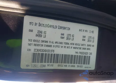 2006 Chrysler 300 Touring из США, поврежденный, VIN 2C3KA53GX6H331978